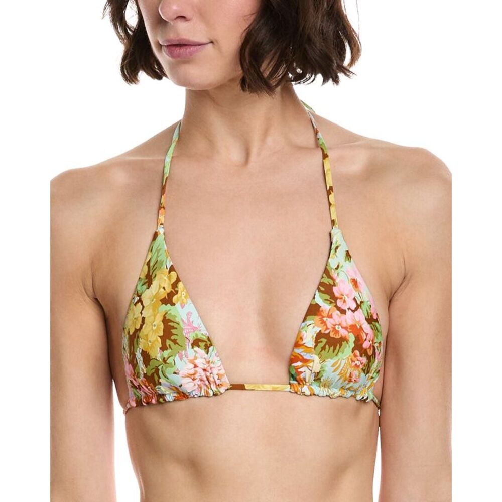 Monte And Lou Womens  Reversible Slide Triangle Bikini Top, Green